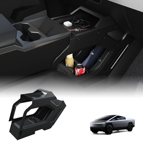 Lower Center Console Organizer for Cyber Truck 2023 2024 2025 2026, Custom Fit Double-Layer Floor Storage Tray Insert, Cyber Truck Accessories Interior Storage Box (Interior Black)
