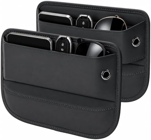 Premium Leather Car Seat Gap Filler Organizer, Universal Center Console Storage for Phone Keys Wallet, Car Accessories for SUV Truck Sedan(2Pack) (Black)