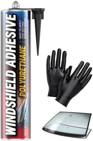 Urethane Windshield Adhesive - Quick Curing & Weather Resistant Auto Glass Adhesive, Vertical & Overhead Application, Windshield Repair Kit with Gloves, Applicator Tip & Cartridge - 310ml Black