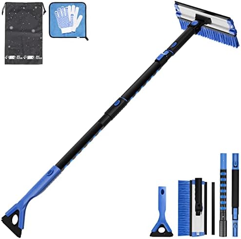 JOYTUTUS 47.7″ Extendable Snow Brush and Ice Scraper, 270° Pivoting Snow Scraper Brush for Car Windshield, Telescoping Ice Scraper, Foam Grip, Heavy Duty Snow Remover for Cars, Trucks, SUV (Blue)