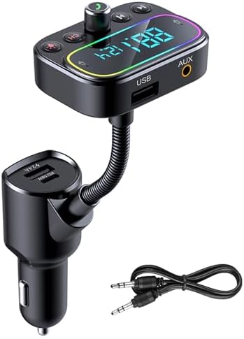 DAGIJIRD Bluetooth 5.0 FM Transmitter Car Adapter USB&Type-C Car Charger Cigarette Lighter Adapter, Hands-Free Calling, Small