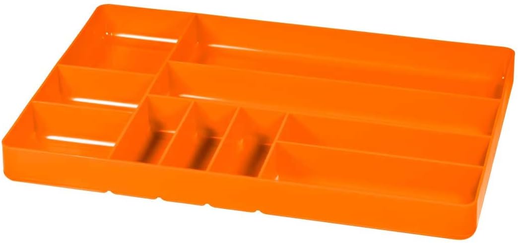 Ernst Manufacturing 10 Compartment Drawer Organizer: Heavy Duty Stackable Tray for Automotive Garage Tool Organization - Low-Profile Toolbox Storage - Nuts and Bolts, Tools, Parts, Easy to Clean - Red
