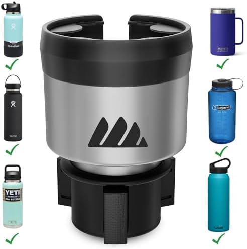 Integral Silver Hydro Expander Car Cup Holder Expander Organizer with Adjustable Base - Rubber Tabs Hold Most 32-40 oz Bottles and Large Cups