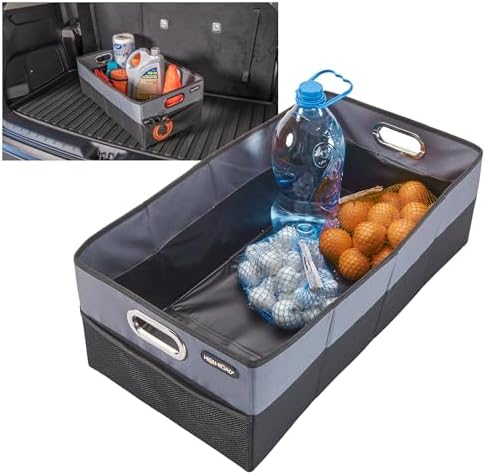 High Road CargoCube Car Storage Bin - Leakproof Car Trunk Storage Organizer with Metal Handles and Front Mesh Pocket, 12x24 Inches - Single pack