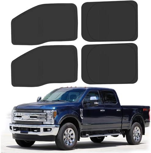 Side Window Sun Shade for 2017-2022 Fo-rd F250 F350 Super Duty, Super Crew Cab 4Door Pickup, Foldable Window Sunshade Sun Visor Protector, Side Window Shades Blocks UV Rays Heat, Pack of 4