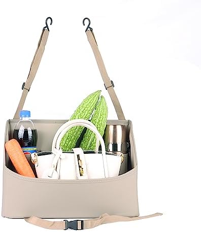 Viaviat Car Handbag Purse Holder Between Seats Leather Car Front Seat Storage Bag Large Capacity Car Organizers for Book Document Phone Bottle Tissue Toy (Beige Style-1)