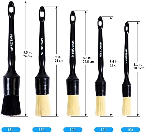 MVEQRRN 5pcs Car Detailing Brush Set, Boar Hair Car Detailing Brushes, Ultra Soft Scratch-Free Car Interior Detail Brush for Leather Seats,Detail Brushes Car Detailing for Interior Exterior.