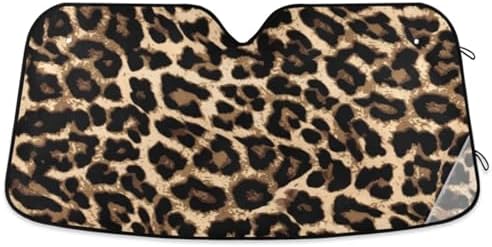 Leopard Print Car Windshield Sun Shade Foldable UV Ray Sun Visor Protector Sunshade to Keep Your Vehicle Cool (51" x 27")