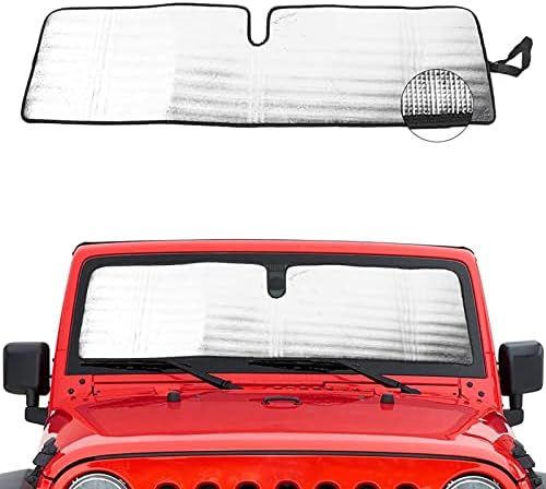 Windshield Sunshade Sun Shade Heat Shield Sun Visor Mat Compatible with Jeep Wrangler Rubicon Sahara TJ JK JKU 2 Door & 4 Door