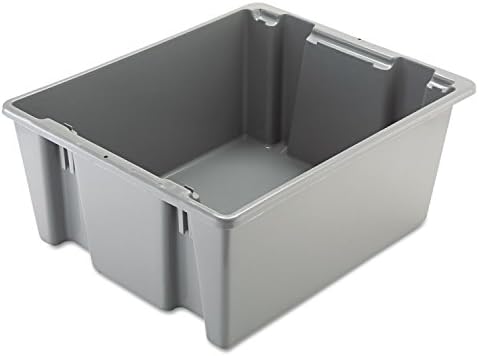 Rubbermaid Commercial Palletote Storage Stack and Nest Lid, 2 Cu. Ft, Gray Tote, for Warehouse/Garage/Cleaning/Maintenance