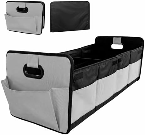 Trunk Organizer, Multi-Compartment Auto Storage Organizer with Reinforced Handles, Foldable Waterproof Oxford Trunk Cargo Storage Box for Most Vehicles, Car Accessory (Gray)