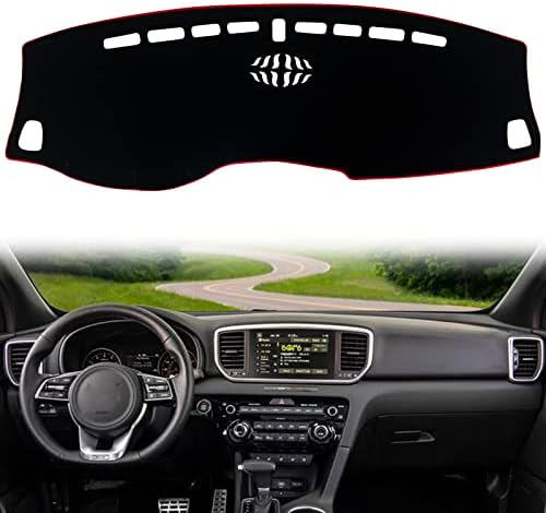 Dash Mat Cover Custom Interior Center Console Compatible with Kia Sportage SUV 2017 2018 2019 2020 2021 2022 Dashboard mat Covers Accessories (Red Trim)
