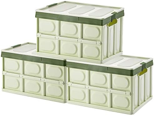 Phyllia Foldable Storage Boxes with Lids, 3 Pack Collapsible Plastic Storage Bins Organizer Containers Baskets Cub with Cover,Stackable Utility Crates Storage Box (Green, 30L)