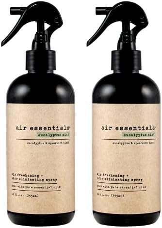 Air Essentials 12 oz Air Freshener & Odor Eliminator Spray - Neutralize Odors from Smoke, Pets, Food & Garbage in Homes, Offices & Cars - Made with Clean Essential Oils (Eucalyptus Mint, 2-Pack)