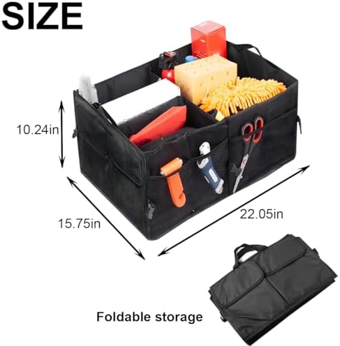 Mandark Car Trunk Organizer, Collapsible Multi Compartment Vehicle Storage Box, Waterproof Adjustable Automotive Organization Container Accessories, Universal for SUV, Sedan, Truck (Black)