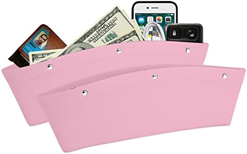 lebogner Between Car Seat Gap Filler Organizer, 2 Pack PU Leather Side of Center Console Car Pocket for Phone, Coins and Keys, Multifunction Crevice Caddy Catcher, Vehicle Interior Accessories, Pink