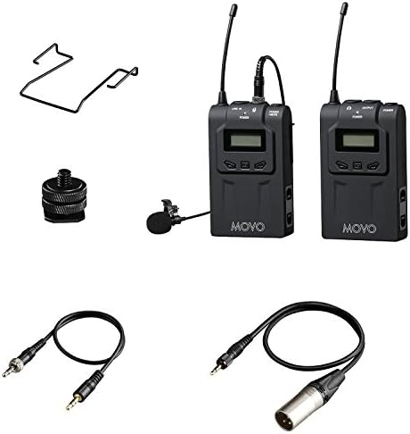 Movo WMIC70 Wireless Lavalier Microphone System - 48 Channel UHF Lapel Mic System with Cordless Mic, 3.5mm XLR Output, and Carrying Case (328-foot Range) - Lavalier Wireless Microphone System