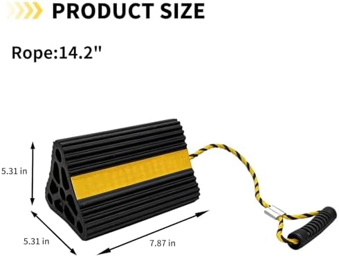 Vacallity Update Wheel Chocks for Trailer 4pc Heavy Duty Rubber Wheel Chocks with seprate Handle Rope&Yellow Reflective Tape Tire Chock Blocks for Cars Trucks Aircraft RV Camper Trailer Accessories