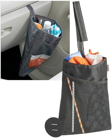 High Road TrimTrash Hanging Car Garbage Bag - Slim and Leakproof Car Trash Bag with Magnetic Closure and Storage Pocket - Attaches to Seat, Glovebox or Console