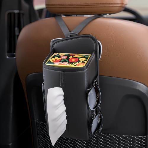 Car Tissue Holder, Waterproof PU Leather Tissue Box Cover with Mesh Pockets, Rectangular Napkin Holder Hanging Car Storage Organizer for Vehicle Front Seat, Fit for SUV Truck Van