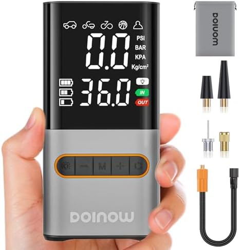 Tire Inflator Portable Air Compressor Cordless Mini Bike Pump with Digital Dual Values Display, 150 PSI Car Tires Air Pump with LED Lights&Pressure Gauge for Auto, Motorcycles, Bikes, Balls