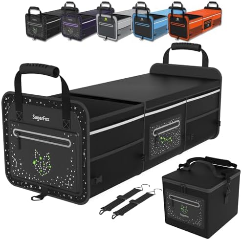 SugarFox Car Trunk Organizer | Foldable, Waterproof | Trunk Organizer for SUV/Cars | Car Organizers & Storage - Car Accessories for Women -M004 (Black With Ice Pack, X-Large)