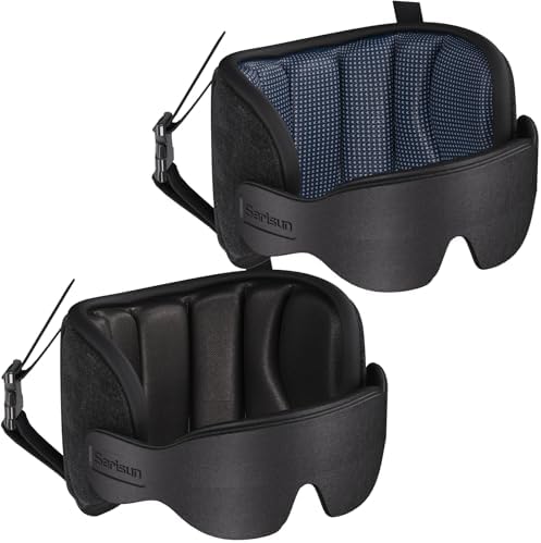 SARISUN Travel Pillows for Airplanes, Airplane Pillow with Sleeping Eye Mask, Travel Neck Pillow for Car, Road Trip Car Headrest, 2-Pack Airplane Travel Essentials, Black and Mottled Blue