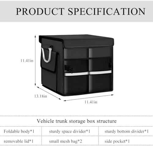 Trunk Organizer With Lid, Collapsible Waterproof Oxford Car Organizer with Aluminum Handle Base Plate, 2-Compartment 28L Sturdy Trunk Cargo Storage Organizer for RV SUV Truck (Black)