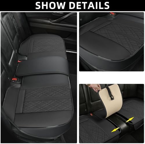 SanQing PU Leather Car Back Seat Covers - Universal Protector for Seat Bottoms - Works with 90% Vehicles (Sedan SUV Truck Mini Van) - Anti-Slip (Black Rear)