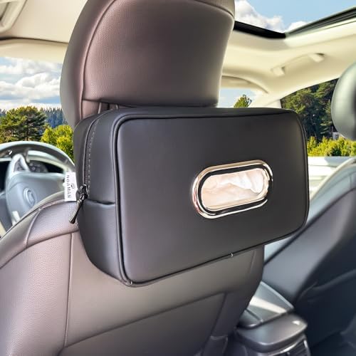 Noaman Upgraded Large Car Tissue Holder Premium PU Leather Tissues Box Cover Backseat Rectangular Napkin Holder for Car Fits for 120 Standard Kleenex Tissues Box for Car Organization Accessories Black