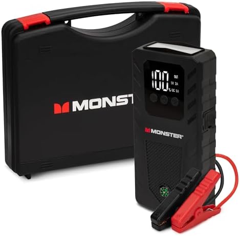 Monster 8000mAh Multi-Function Jump Starter, 12V Output, Dual USB Ports, LED Light, Built-in Compass