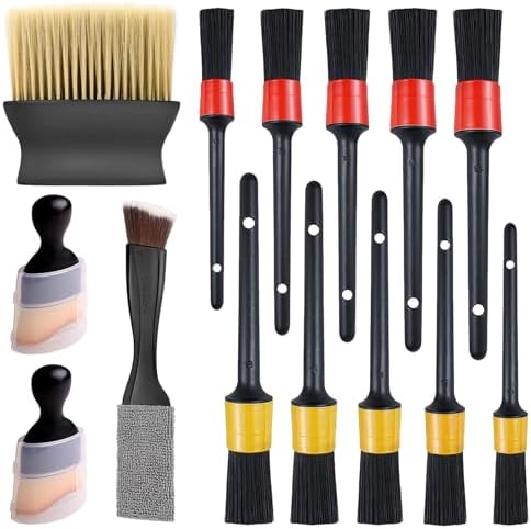 14Pcs Car Interior & Exterior Dusting Brush Set Contains Soft Cleaning Brushes, Auto Boars Hair Detailing Brushes, Double Head Brush for Automotive Air Conditioning Vent Dashboard Screen