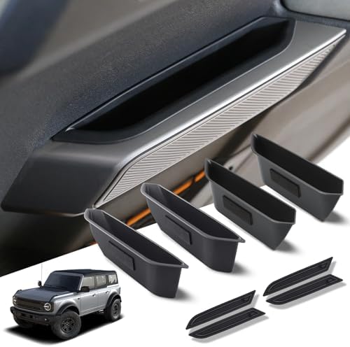 1797 4 Door Handle Storage Box fit for Ford Bronco 2021 2022 2023 2024 2025 2026 Accessories Car Pocket Organizer with Anti-Slip Black ABS Plastic-4pcs/Set (Not for Sport/2 Door)