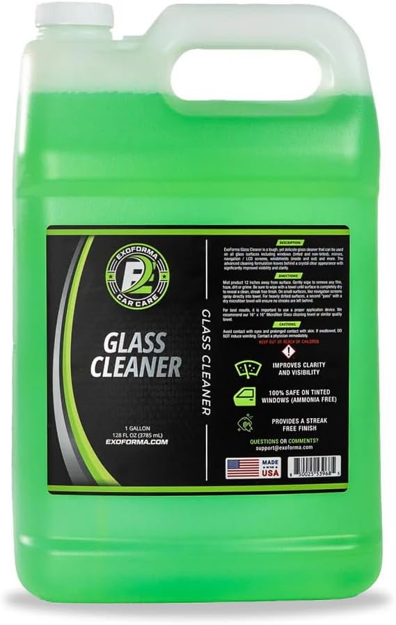 ExoForma Glass Cleaner - Streak Free Window & Glass Cleaner | Crystal Clear Finish | Safe On Window Tint, Nav Screes, Mirrors & More | 16 oz