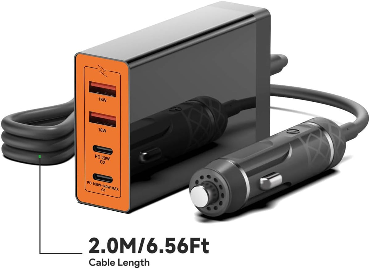 KFD 156W Car Charging Staition,140W USB C Laptop Car Charger,PD3.1&QC3.0 Fast Charging Cigarette Lighter Car USB Charger Multi Port 6.56FT Cable for MacBook/iPad/40W iPhone 17 15 Pro Max/Samsung S25
