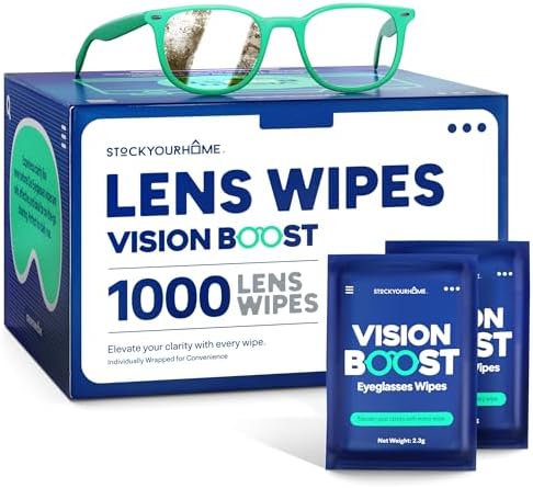 Stock Your Home Lens Wipes for Eyeglasses, 1000 Count – Pre-Moistened Individually Wrapped Glasses Cleaning Wipes, Streak-Free Multi-Surface Lens Cleaner