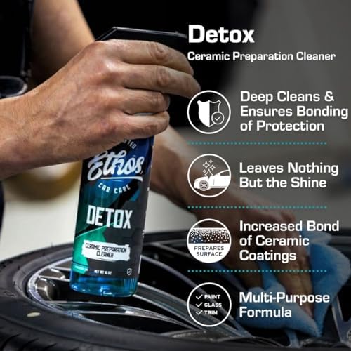 Ethos Detox - Ceramic Coating Prep Spray, Panel Wipe, Glass Cleaner - Prep Ceramic Coating, Wax, or Sealant - Multi-Purpose Formula - Leaves Nothing But the Shine