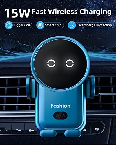 Bilious Wireless Car Charger, Phone Mount for Car Wireless Charger Smart Sensor Air Vent, Robot Automatic Clamping Phone Holder Compatible with iPhone 15/14/13/12/11/X, Samsung S22/S21/S20/N20(Blue)