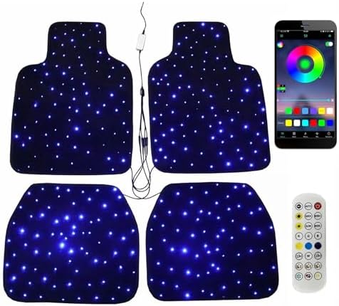 Starlight LED Car Floor Mats, 4pcs Shiny Starry Sky Star Light Floor Mats, App Control Washable Fiber Optic Lights Universal Automotive Decoration Atmosphere Light