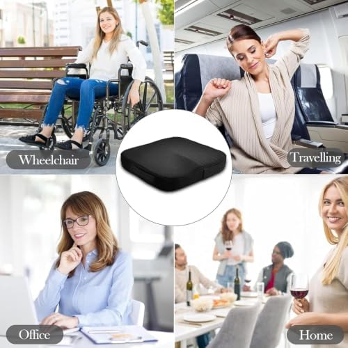 Portable Seat Cushion for Office Soft Memory Foam Seat Cushion Non Slip Bottom with Carry Handle,Washable Cover,Comfortable Coccyx Cushion for Home Office Chair Pad,Car Seat, Wheelchair (Black)