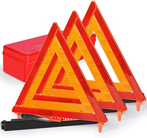 SAFEMATE 3 Pack Warning Triangle DOT Approved, Foldable Emergency Safety Reflective Triangles for Roadside Vehicles Breakdown with Carrying Case