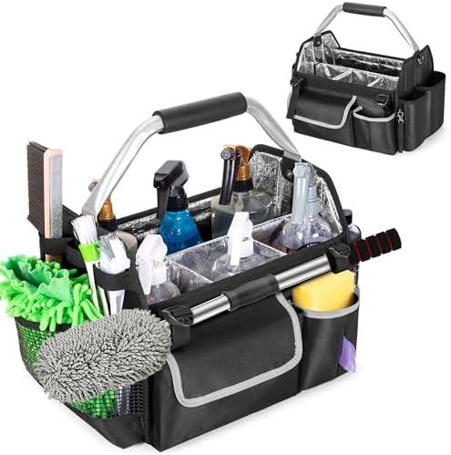 HODRANT Wearable Detailing Caddy, Quick Load Collapsible Car Care Bag with Handle & Shoulder Strap, Detail Carry Organizer with Multi Pockets for Auto Cleaning Supplies & Vehicle Wash Tools, Bag Only
