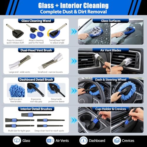 27Pcs Car Detailing Kit with Heavy Duty Detailing Brushes, Car Wash Cleaning Tool, Car Care kit for Comprehensive Car Wash Windshield Interior Exterior Wheels, Blue (27pcs)