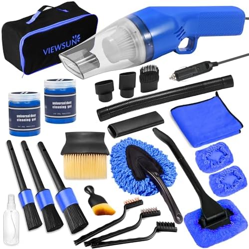 18PCS Car Cleaning Kit, Car Interior Detailing Kit with Blue High Power Handheld Vacuum, Detailing Brush Set, Windshield Cleaner, Cleaning Gel, Complete Auto Accessories for Men, Women