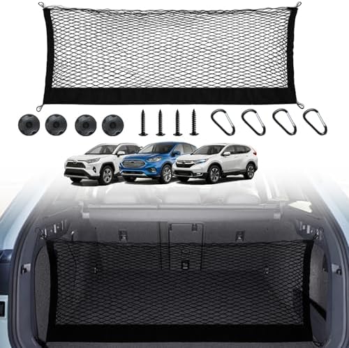 Heavy Duty Envelope Cargo Net, Stretchable Trunk Organizer with Metal Hooks, Adjustable Storage Net for SUV Car Compatible with 2021-2025 Honda CR-V、RAV4、Escape