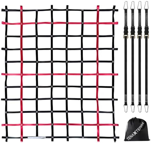 Cargo Net for Pickup Truck Bed with 4Pcs Ratchet Tie-Down Straps, 50"x66", (WLL) 1100lbs, Heavy Duty Storage Netting for Trailer's Cargo Carrier
