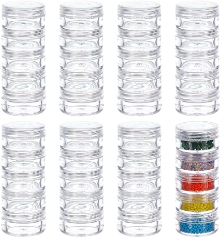 BENECREAT 5G/5ML Stackable Round Plastic Containers 8 Column(5 Layer/Column) Bead Storage Jars for Seed Beads, Diamond Drills and Other Jewelry Components