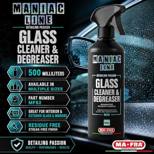 MANIAC LINE MAFRA Glass Cleaner & Degreaser | Ammonia-Free Window & Crystal Cleaner | Safe on Tinted Glass | Removes Limescale, Grease & Road Film | Streak-Free Finish | 16.9 Fluid Ounce Bottle