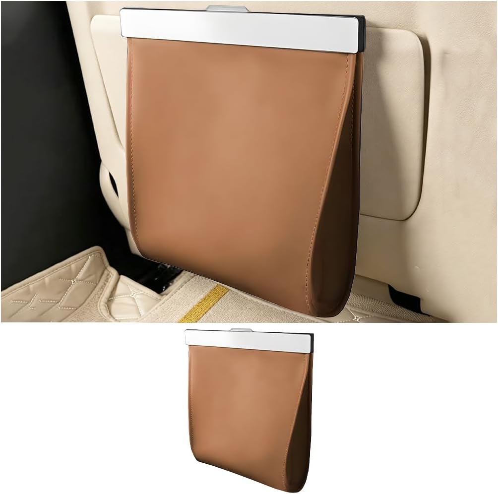 Leather Car Trash Can, Magnetic Closure Leak Proof Waterproof Vehicle Hanging Trash Bin, Automotive Garbage Storage Organizers, Universal for SUV Automobile Truck (Red)