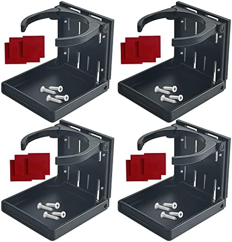 4 Pack Adjustable Arms Folding Drink Cup Holder Universal Wall Mounted Car Cup Bottle Holder with Screws & Tapes for Car Truck Boat Home Office, Black